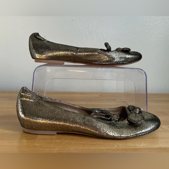 Ava & Aiden Double Bow Strap Sparkle Glitter Metallic Bronze Gold Ballet Flat - Picture 3 of 11